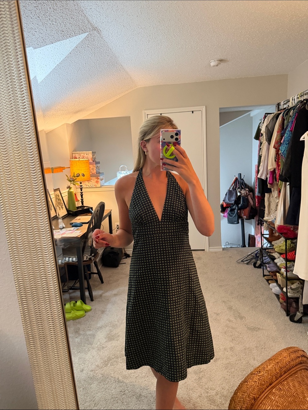J. Crew Black Halter Neck Mini Dress with White Dot Print